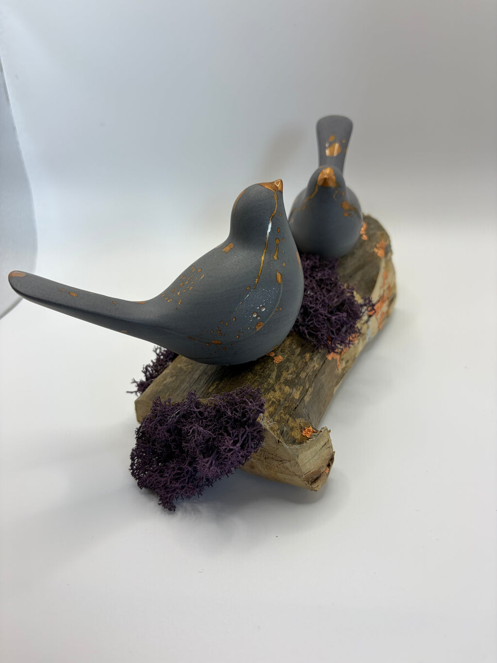 Copper-Leafed Jesmonite on Driftwood Bird Sculpture – shown with matching pieces, Croft & Cleo