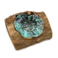 Molten glass single tealight holder on gamal wood base
