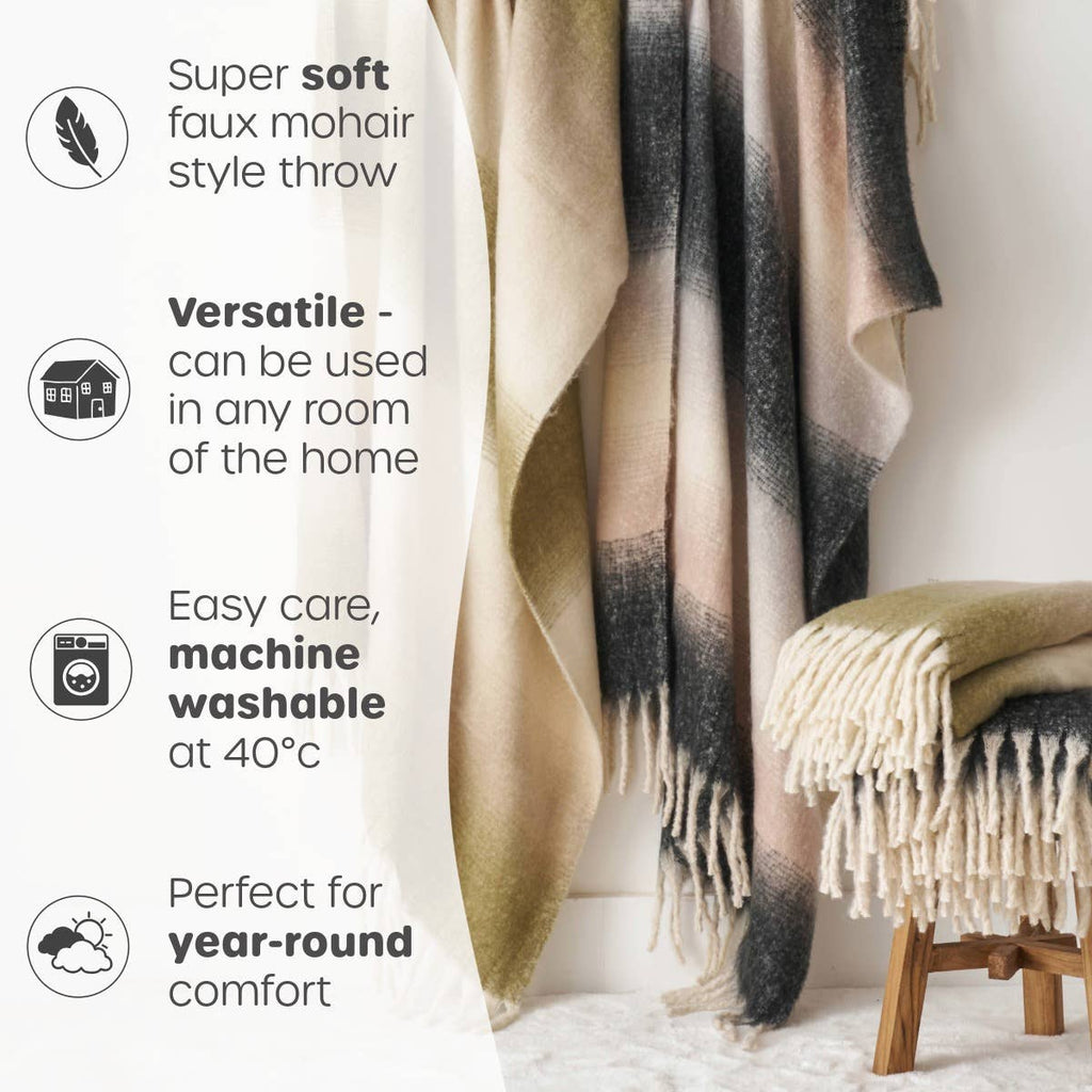 Highland Mist Ombre Throw in Charcoal, full length view, Croft & Cleo