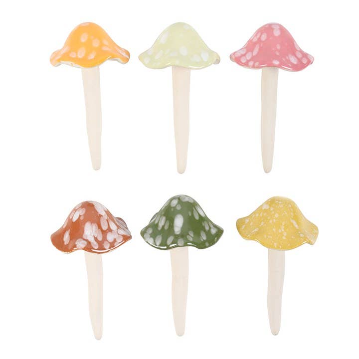 Set of 18 Ceramic Mushroom Decorations in Display