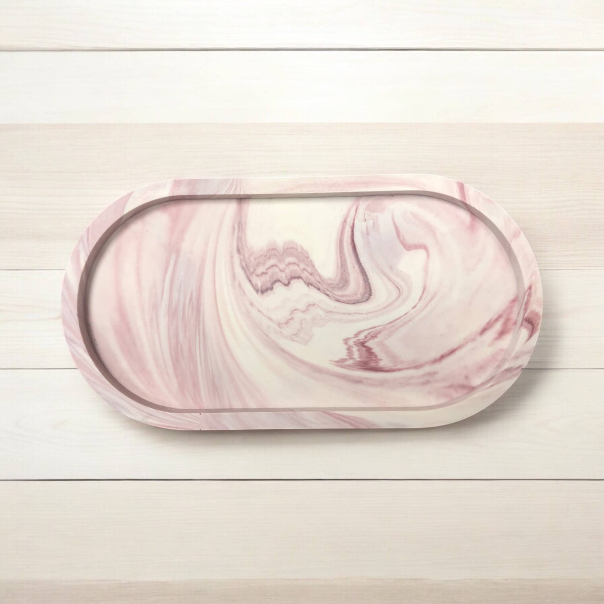 Handmade merlot marble Jesmonite oval tray — side view showing elegant shape, Croft & Cleo