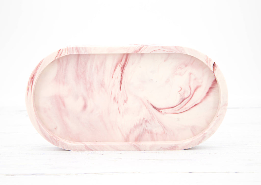 Handmade Jesmonite oval tray in deep merlot marble — product shot showing rich colour, Croft & Cleo