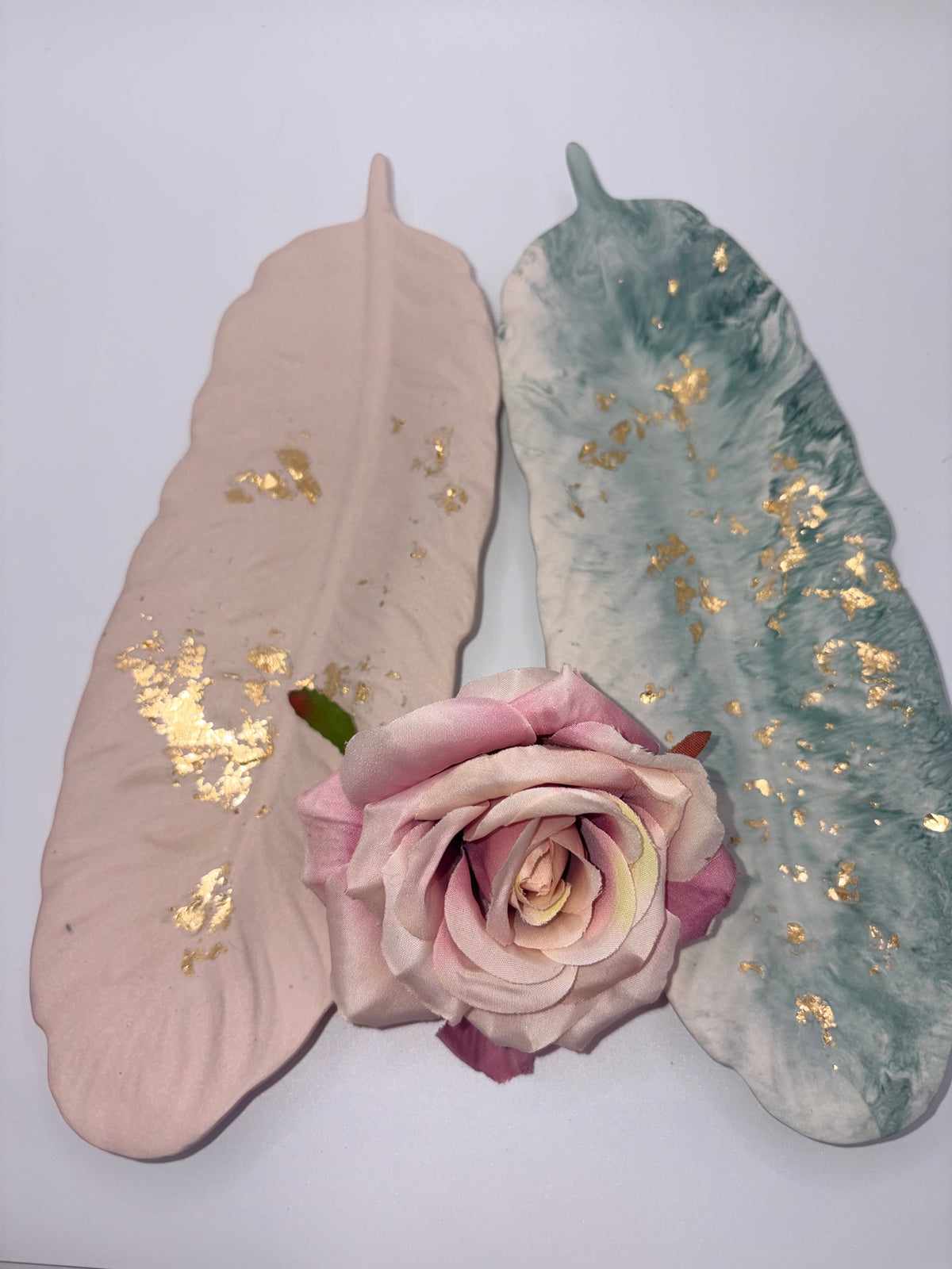 Jesmonite Marble & Gold Leaf Feather Ornament – close-up detail, Croft & Cleo