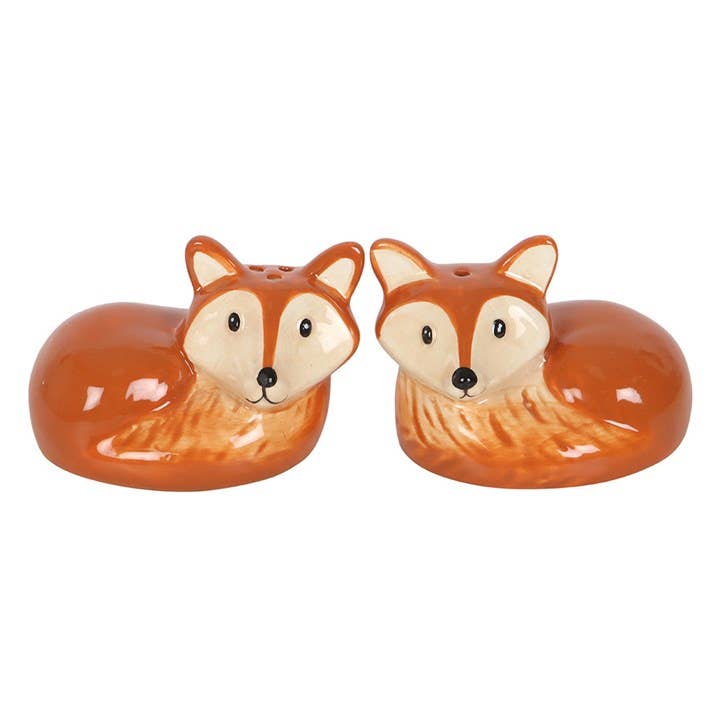 Ceramic fox salt and pepper set on kitchen table, Croft & Cleo