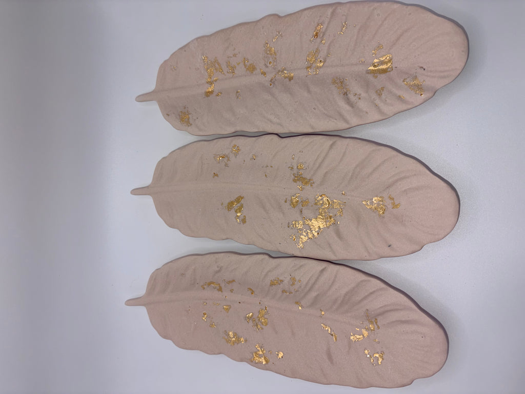 Jesmonite Marble & Gold Leaf Feather Ornament – styled lifestyle photo, Croft & Cleo