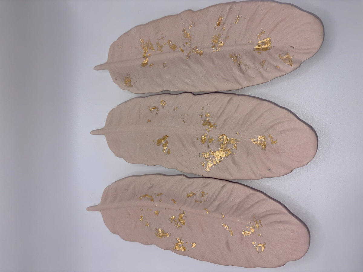 Jesmonite Marble & Gold Leaf Feather Ornament – styled lifestyle photo, Croft & Cleo