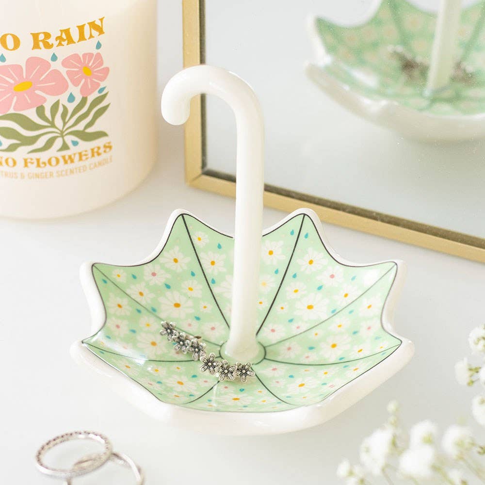 Floral umbrella-shaped trinket dish on dressing table surface, Croft & Cleo