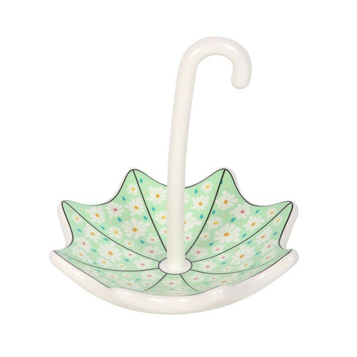 Top view of umbrella trinket dish showing delicate floral print, Croft & Cleo