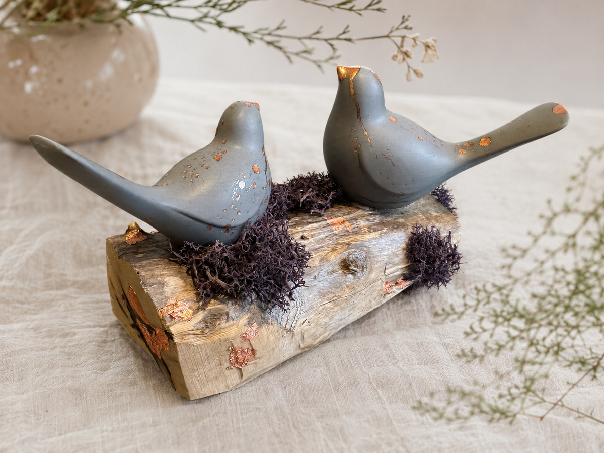 Copper-Leafed Jesmonite on Driftwood Bird Sculpture – close-up detail, Croft & Cleo