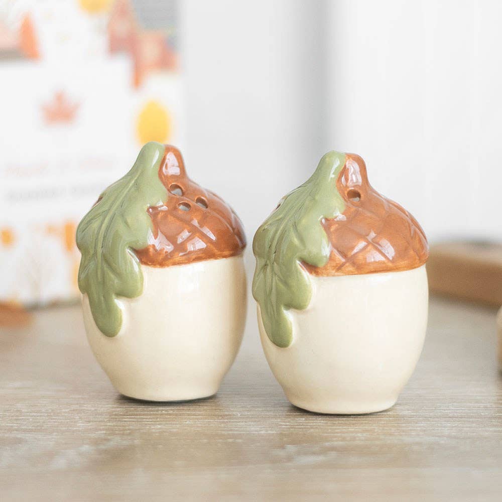 Autumn acorn salt and pepper shakers — ceramic woodland pair, Croft & Cleo