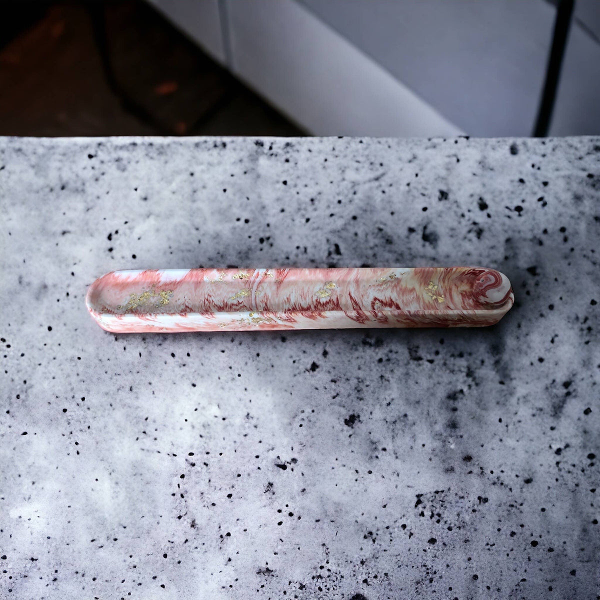 Jesmonite Orange Marble & Gold Leaf Incense Holder – styled lifestyle photo, Croft & Cleo