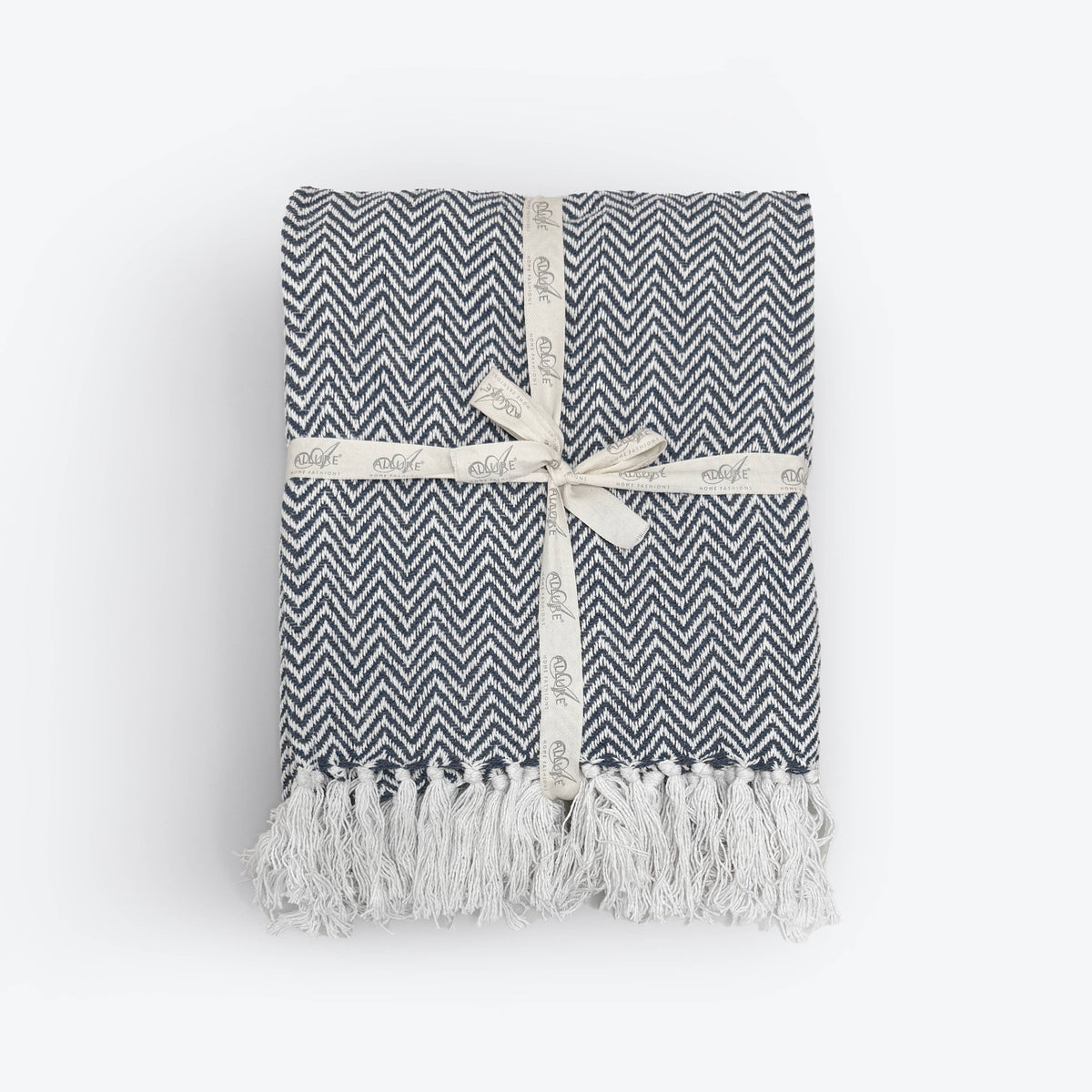 Moorland Herringbone Cotton Throw in Moss, full length view, Croft & Cleo