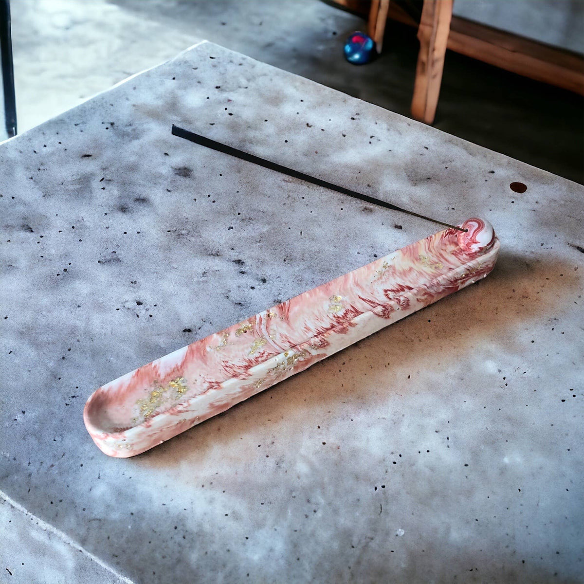Jesmonite Orange Marble & Gold Leaf Incense Holder – close-up detail, Croft & Cleo