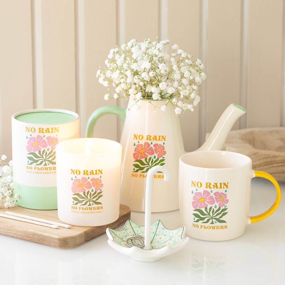 Floral umbrella ceramic ring dish styled alongside a coordinating candle, jug, and mug set with a floral motif, Croft & Cleo