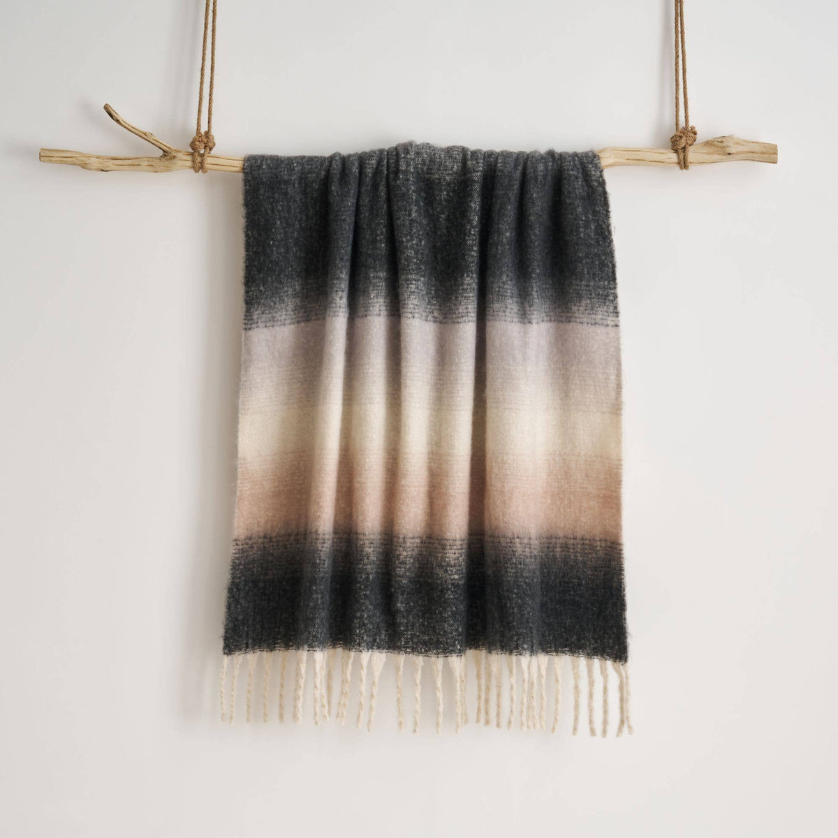 Highland Mist Ombre Throw in Charcoal, folded neatly, Croft & Cleo