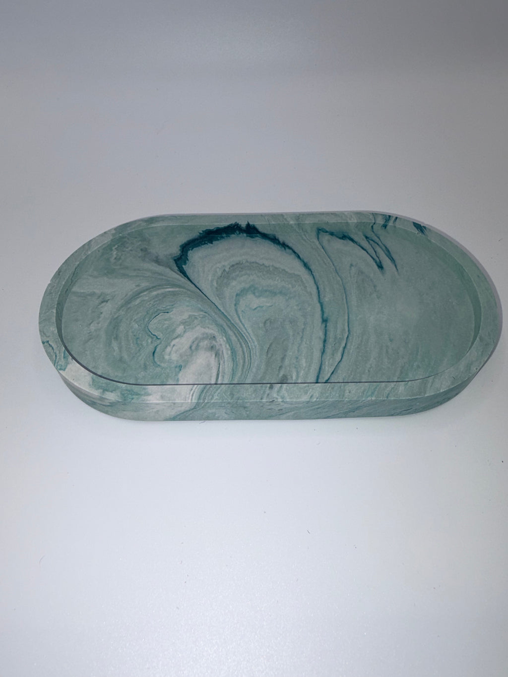 Jesmonite Marble Effect Oval Trinket Tray – alternate angle, Croft & Cleo