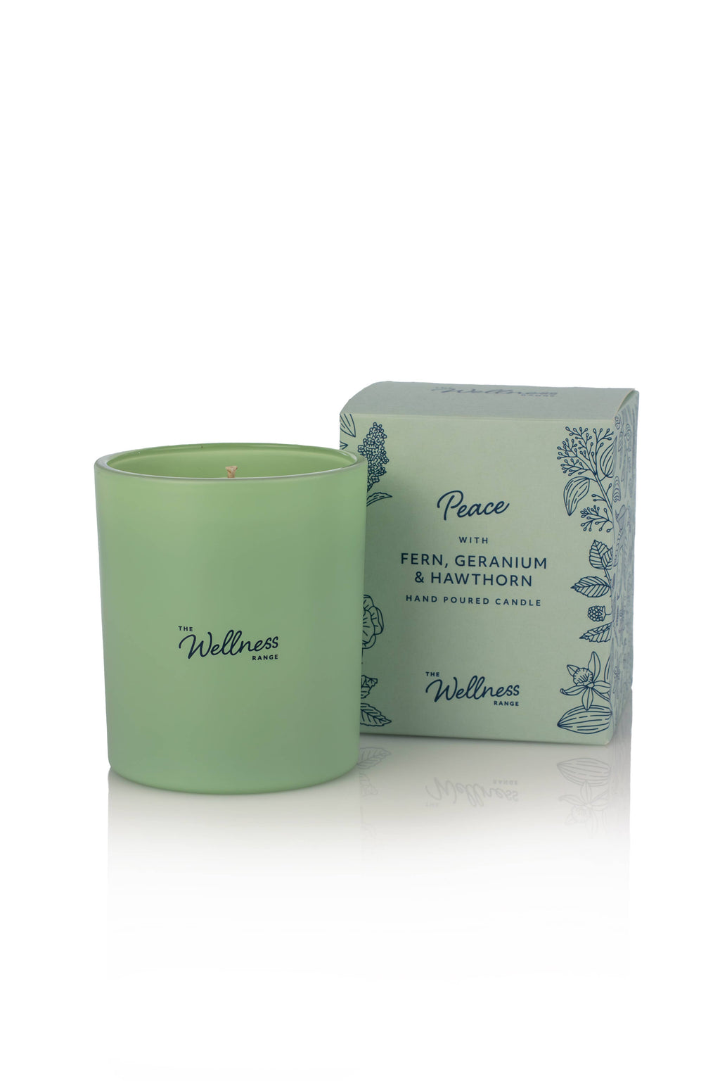 Peace wellness glass candle with fern geranium and hawthorn — warm earthy vessel, Croft & Cleo