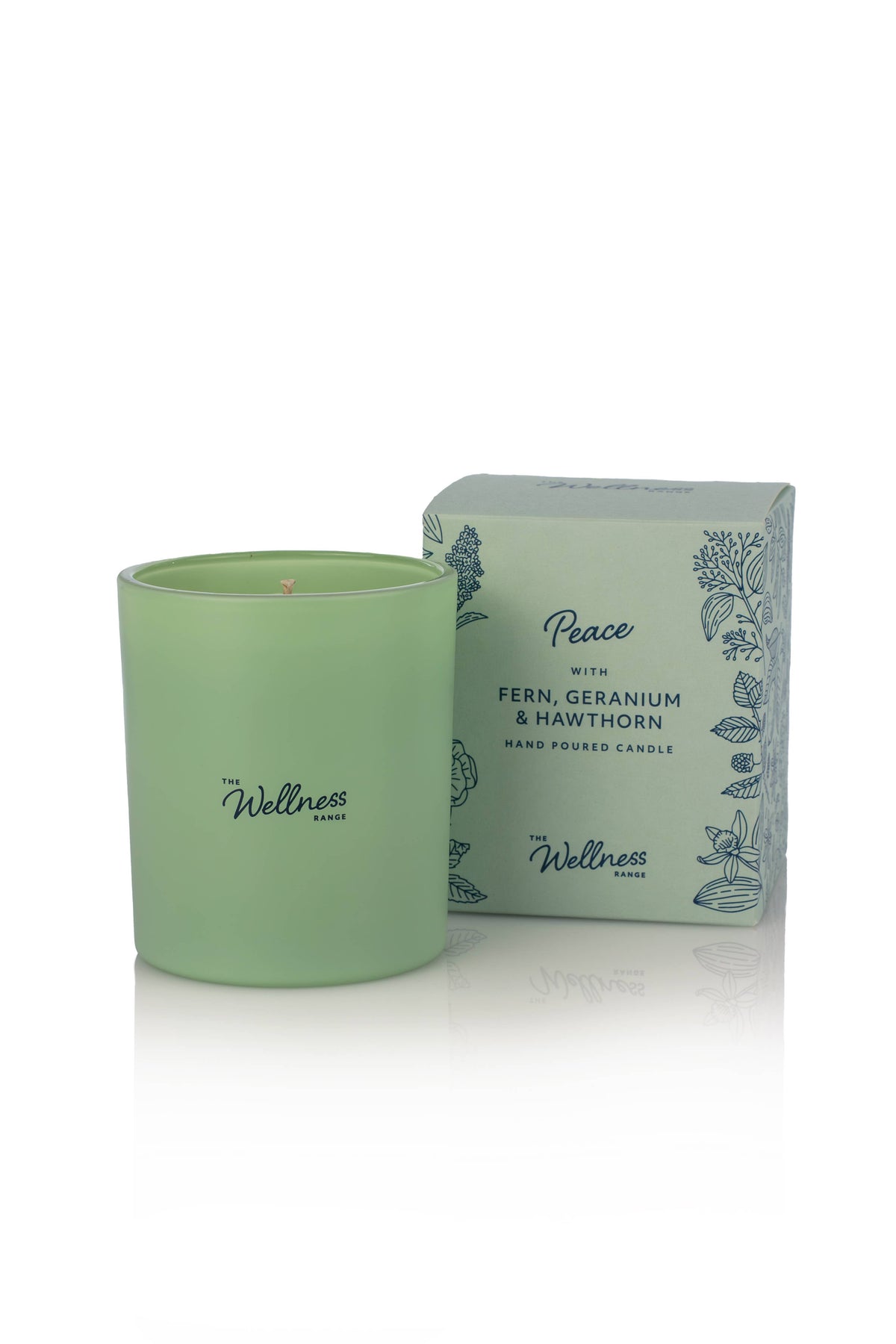 Peace wellness glass candle with fern geranium and hawthorn — warm earthy vessel, Croft & Cleo
