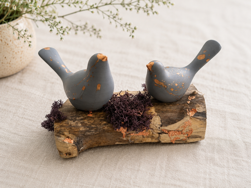 Copper-Leafed Jesmonite on Driftwood Bird Sculpture – styled lifestyle photo, Croft & Cleo