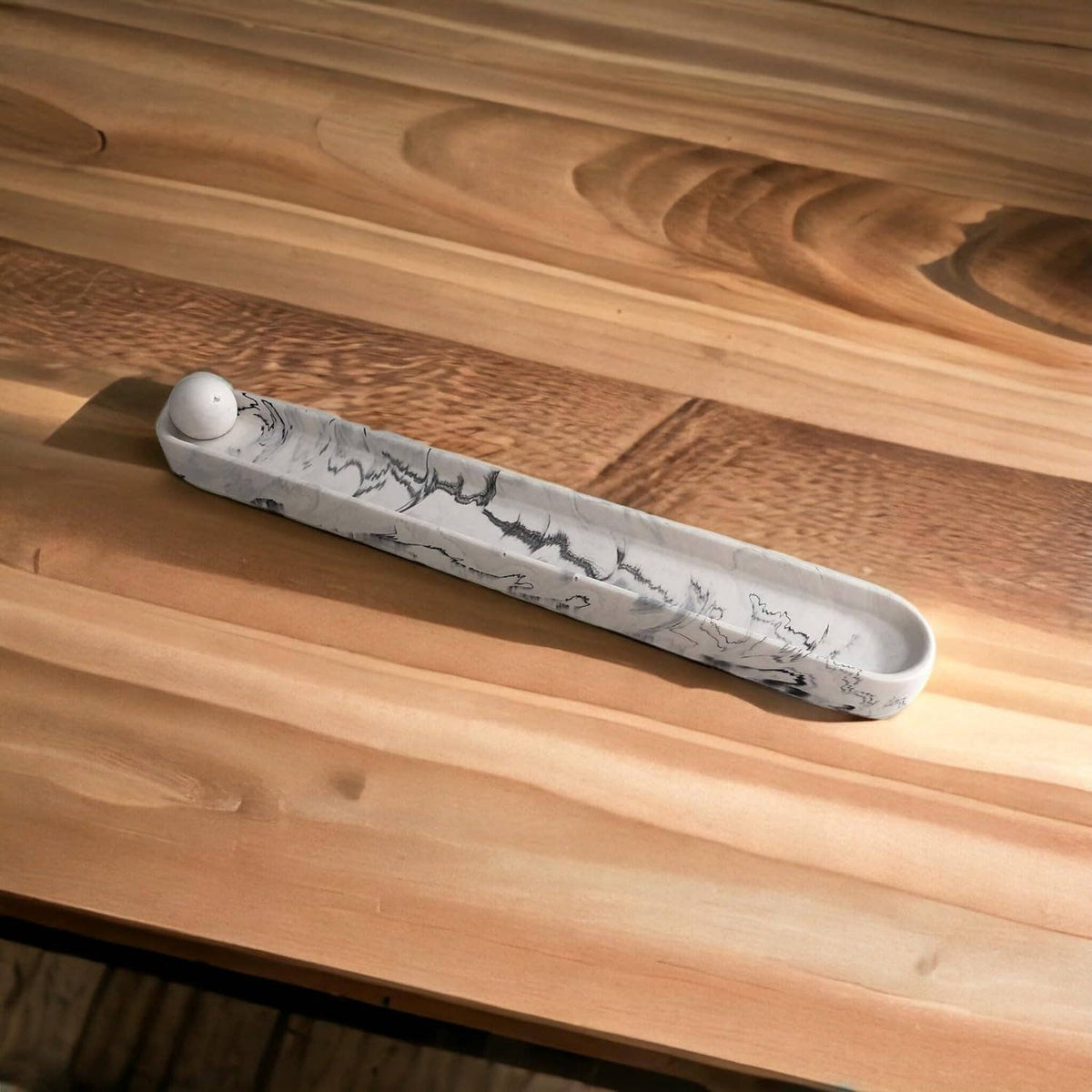 Jesmonite White & Grey Marble Incense Holder – styled lifestyle photo, Croft & Cleo