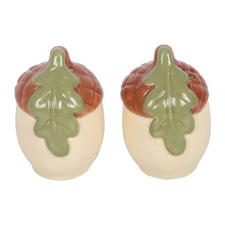 Close-up of acorn salt and pepper shaker showing ceramic detail, Croft & Cleo