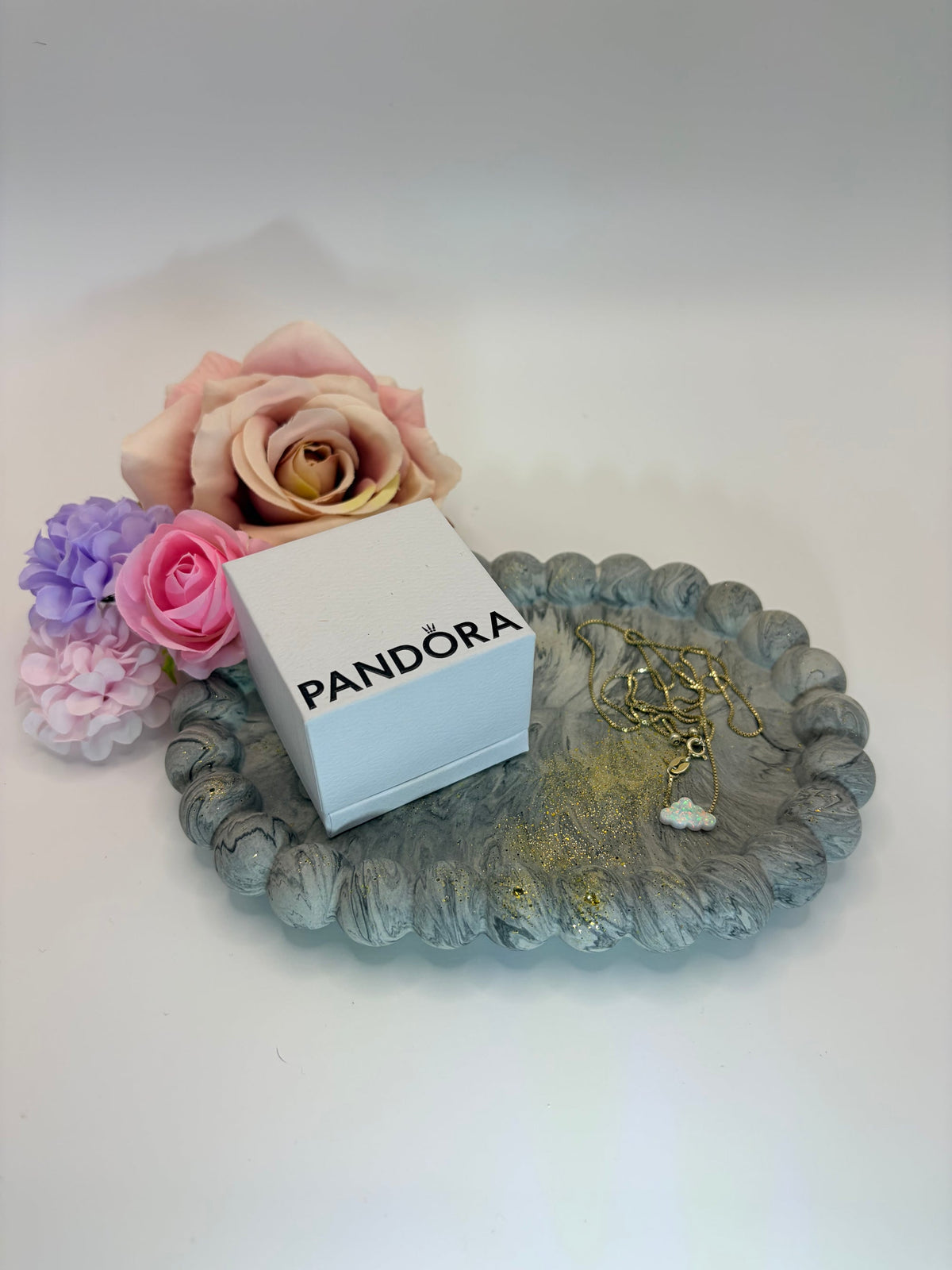 Grey marble jesmonite oval trinket dish with gold sparkle, Croft & Cleo