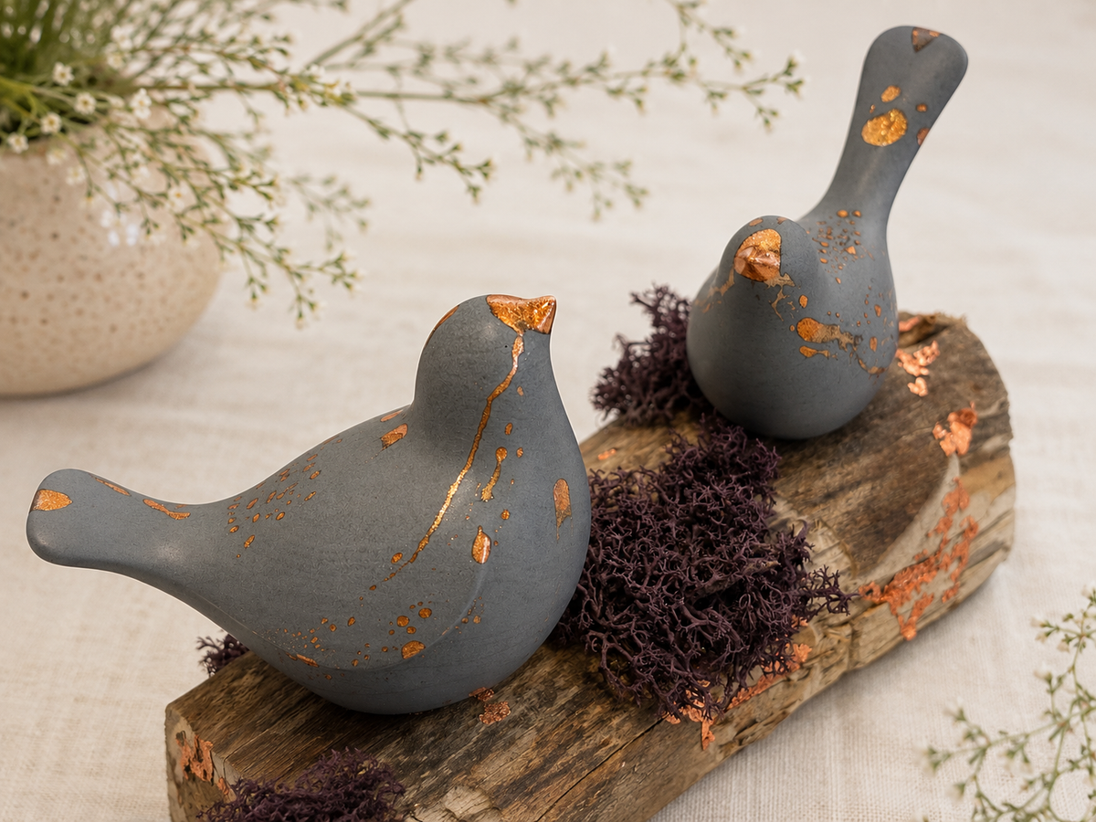 Copper-Leafed Jesmonite on Driftwood Bird Sculpture – alternate angle, Croft & Cleo