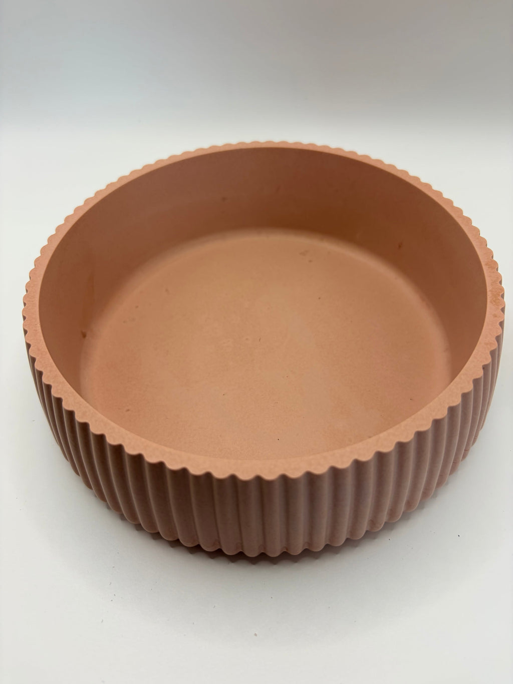 Dusky Pink Jesmonite Fluted Statement Piece Ribbed Bowl – alternate angle, Croft & Cleo