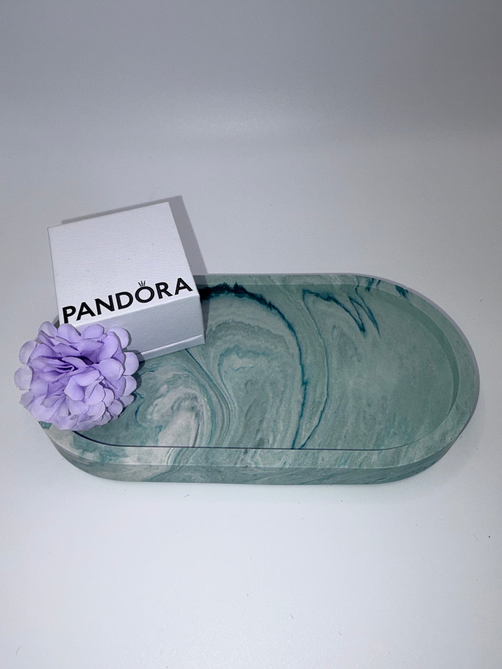 Jesmonite Marble Effect Oval Trinket Tray – styled lifestyle photo, Croft & Cleo