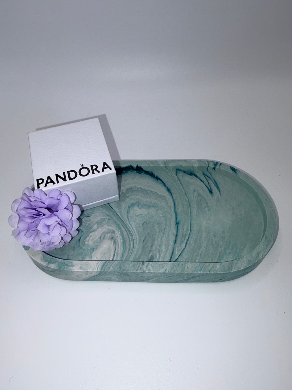 Jesmonite Marble Effect Oval Trinket Tray – styled lifestyle photo, Croft & Cleo