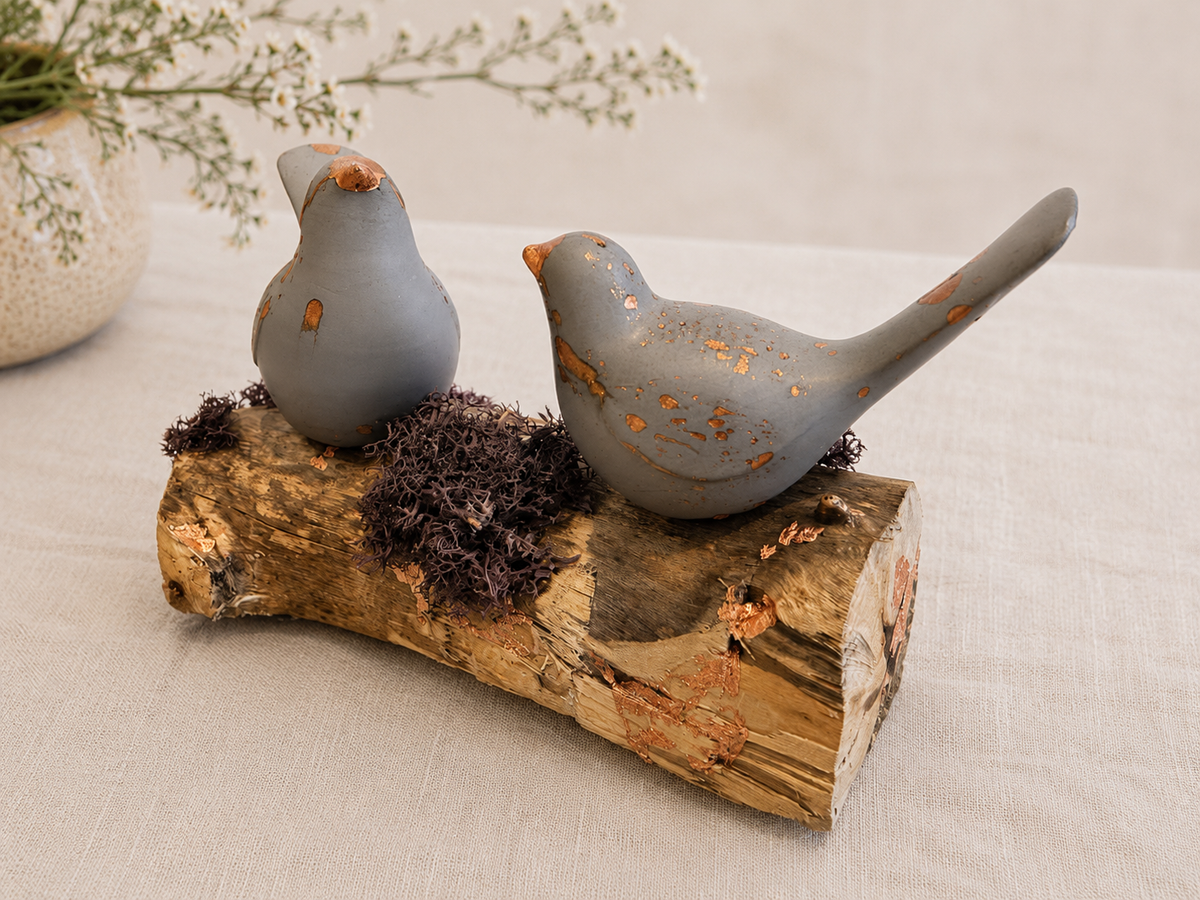 Copper-Leafed Jesmonite on Driftwood Bird Sculpture – size and scale reference, Croft & Cleo
