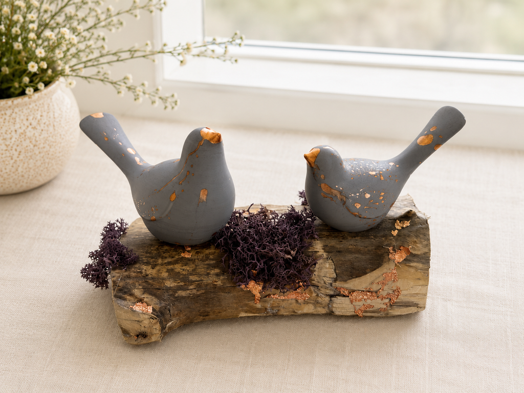 Copper-Leafed Jesmonite on Driftwood Bird Sculpture – in natural light, Croft & Cleo
