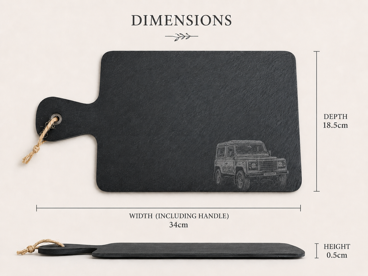 Land Rover Defender Engraved Portrait Slate Serving Tray – in natural light, Croft & Cleo