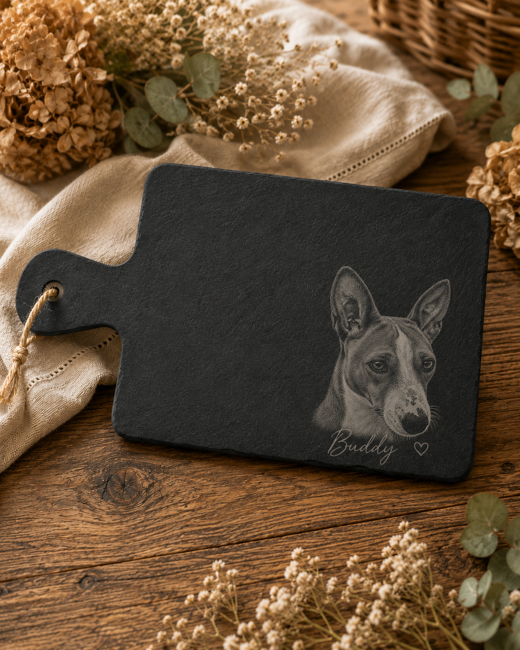 Basenji Dog Engraved Portrait Slate Serving Tray, Croft & Cleo