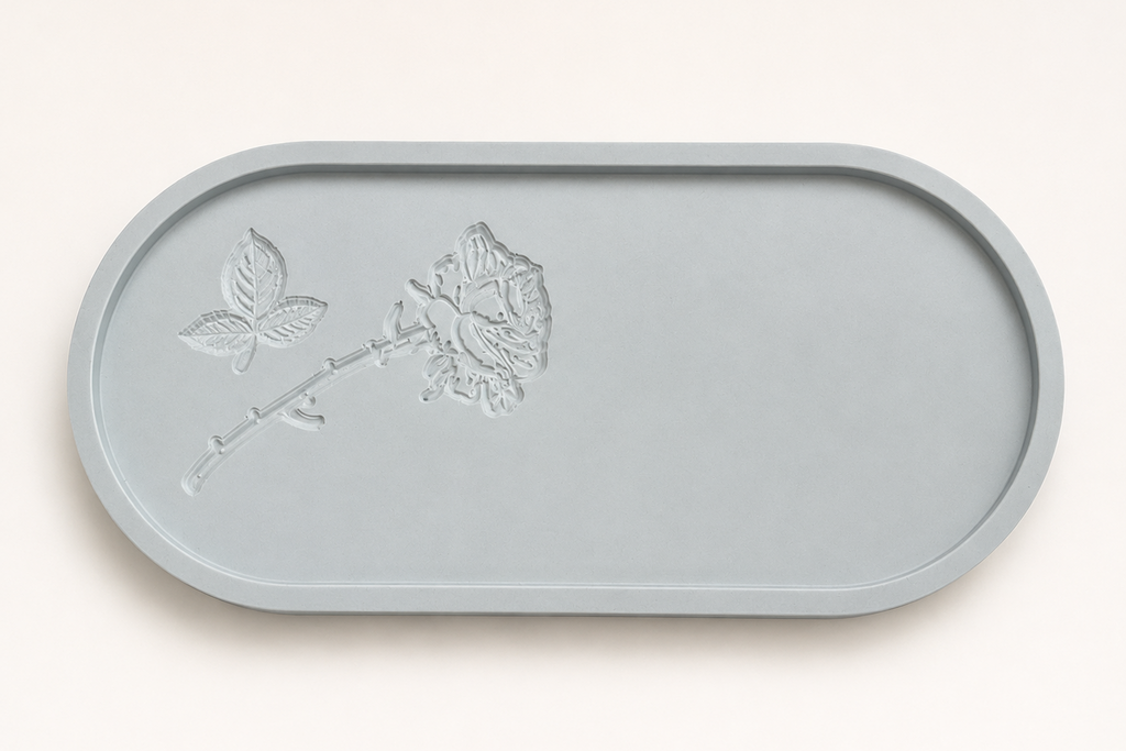Engraved Rose Sage Jesmonite Oval Trinket Dish, Croft & Cleo