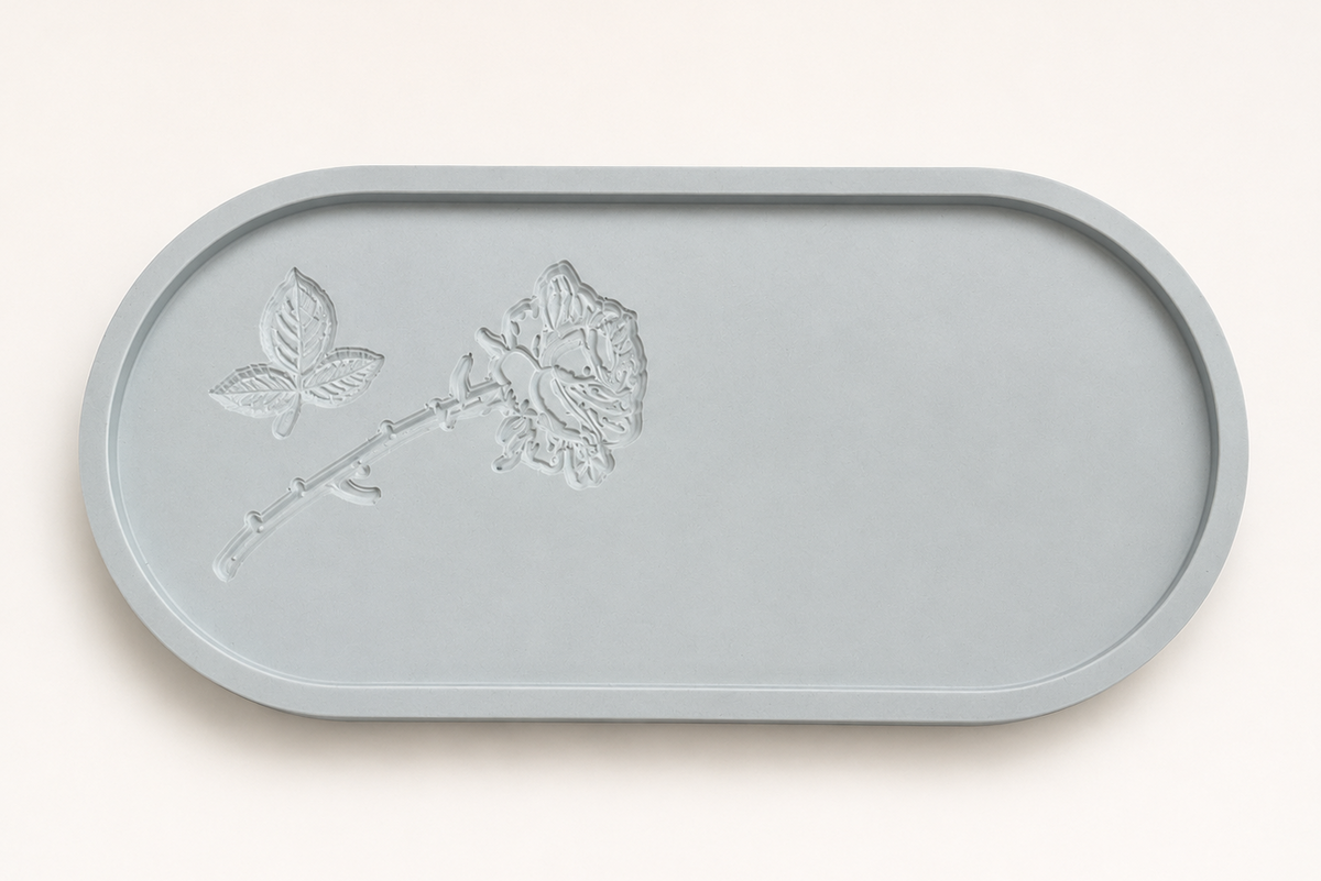 Engraved Rose Sage Jesmonite Oval Trinket Dish, Croft & Cleo