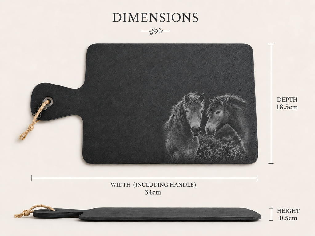 Exmoor Pony engraved Highland slate coasters and serving tray, Croft & Cleo