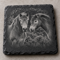 Exmoor Pony engraved Highland slate coasters and serving tray, Croft & Cleo