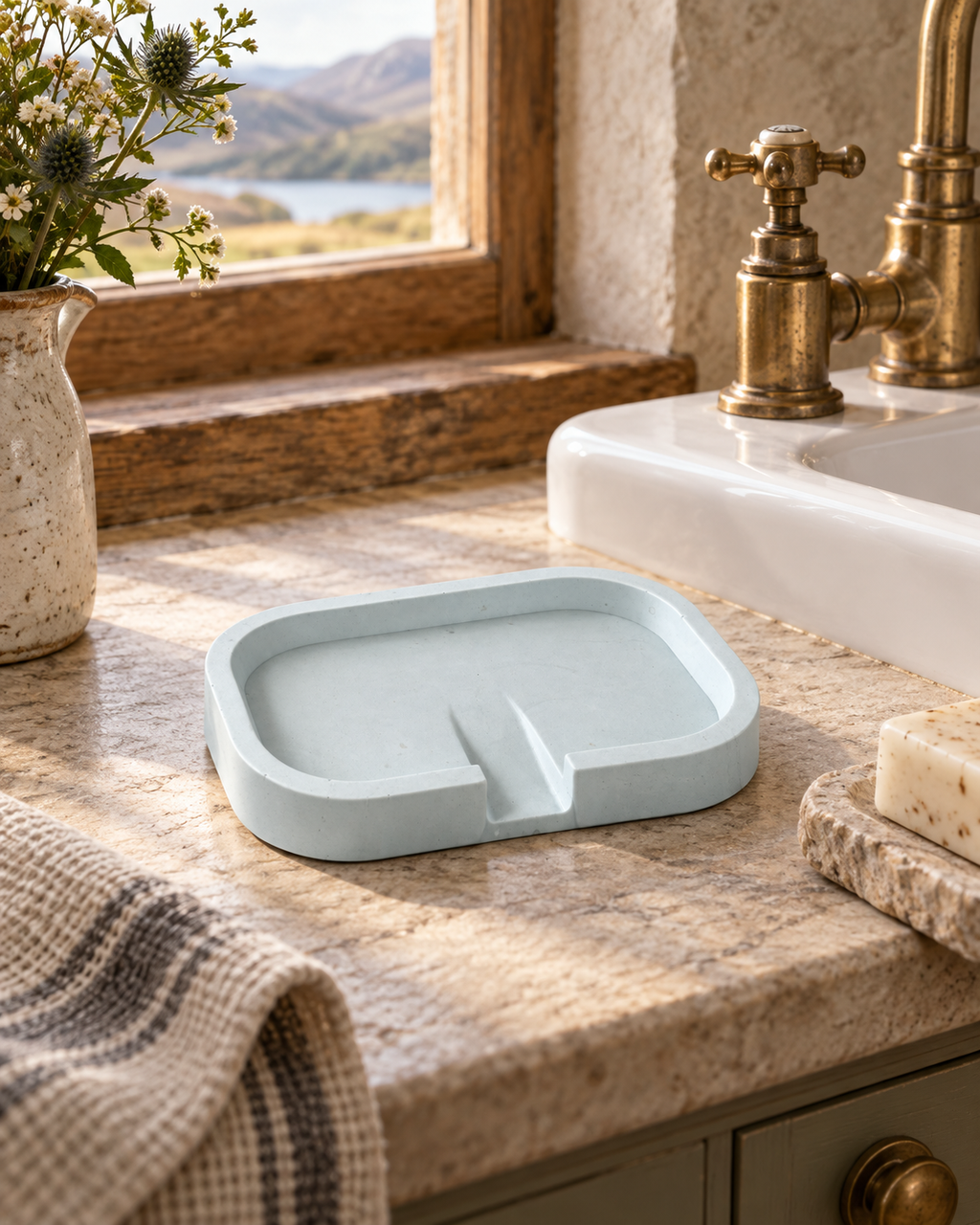 Soap Dish, Self-Draining Concrete-Style Jesmonite, Handmade Bathroom Gift