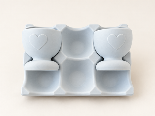Egg Holder & Egg Cup Set, Scalloped Handmade Jesmonite, Kitchen Countertop Decor