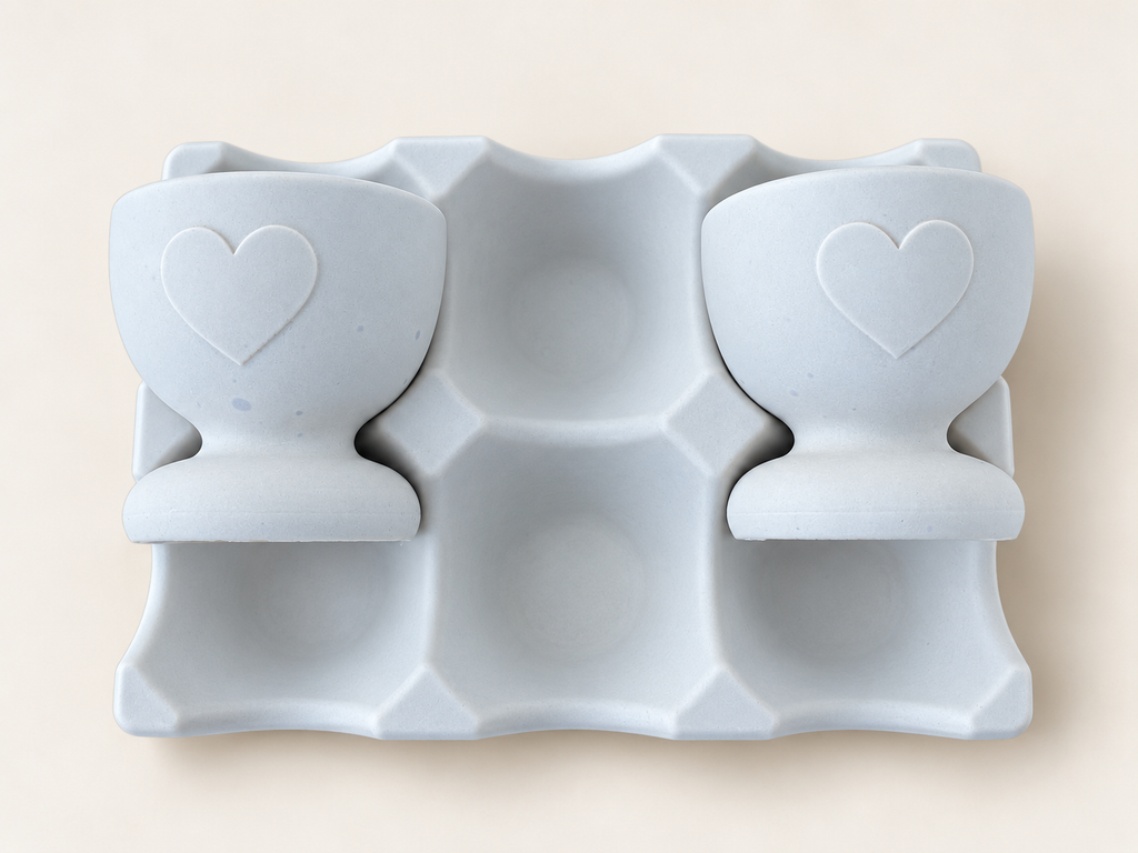 Egg Holder & Egg Cup Set, Scalloped Handmade Jesmonite, Kitchen Countertop Decor