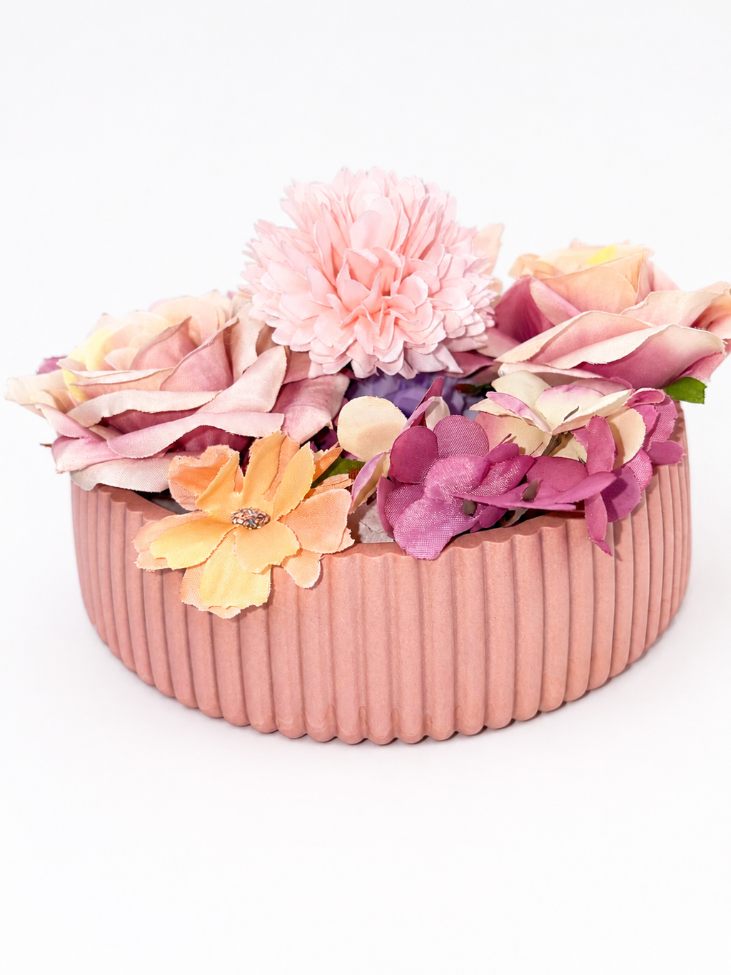 Dusky Pink Jesmonite Fluted Statement Piece Ribbed Bowl – size and scale reference, Croft & Cleo