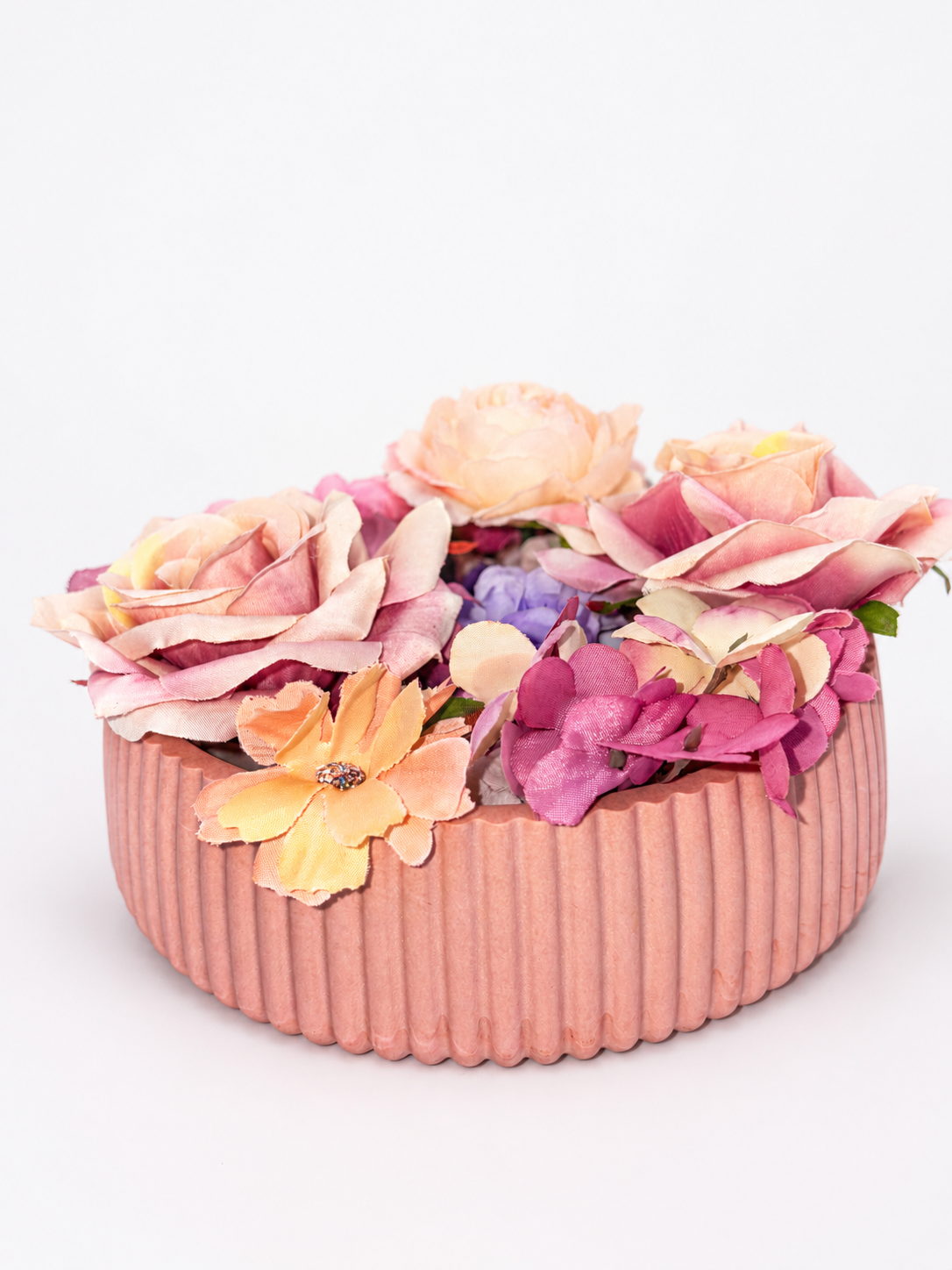 Dusky Pink Jesmonite Fluted Statement Piece Ribbed Bowl – styled lifestyle photo, Croft & Cleo