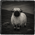 Engraving design reference — Valais Blacknose sheep portrait, 'The Grazer', Croft & Cleo