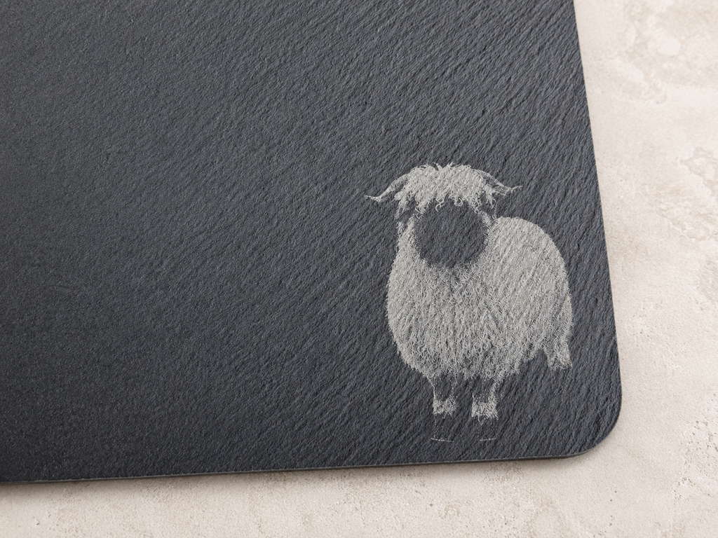 Valais Blacknose Sheep Engraved Portrait Slate Serving Tray – styled lifestyle photo, Croft & Cleo