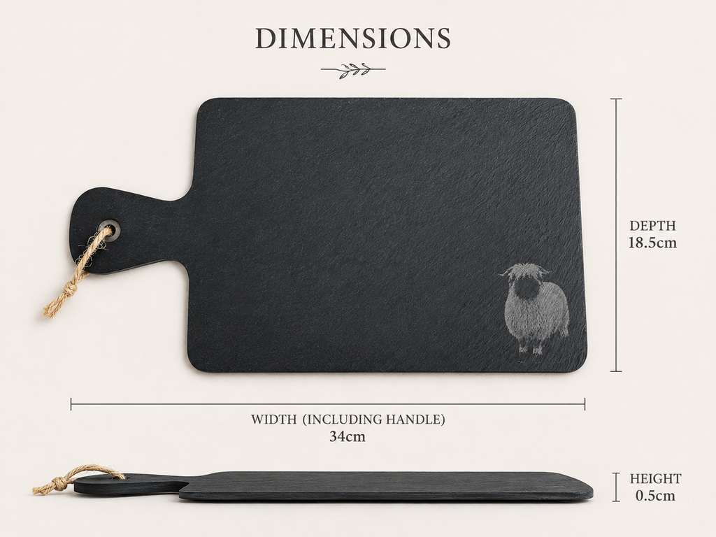 Valais Blacknose Sheep Engraved Portrait Slate Serving Tray – alternate angle, Croft & Cleo