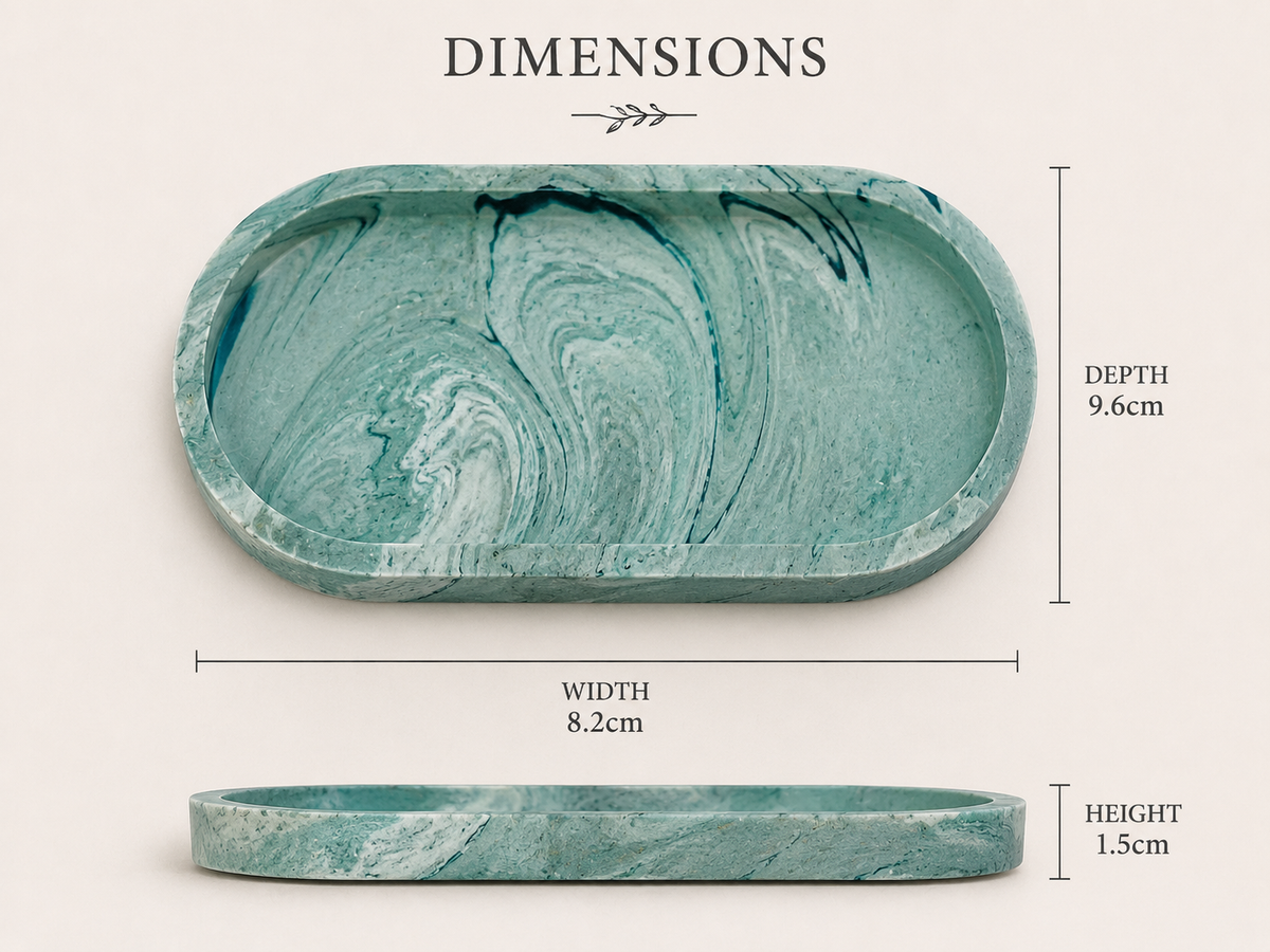 Jesmonite Marble Effect Oval Trinket Tray – alternate angle, Croft & Cleo
