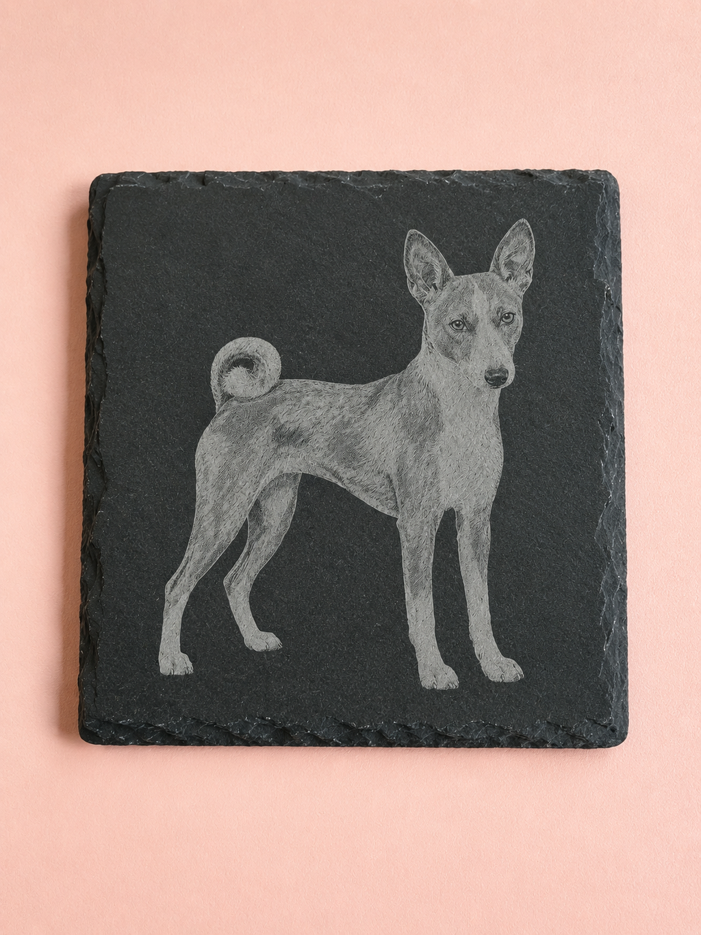 Highland Farmhouse Gift Basenji Dog Slate Coasters – alternate angle, Croft & Cleo