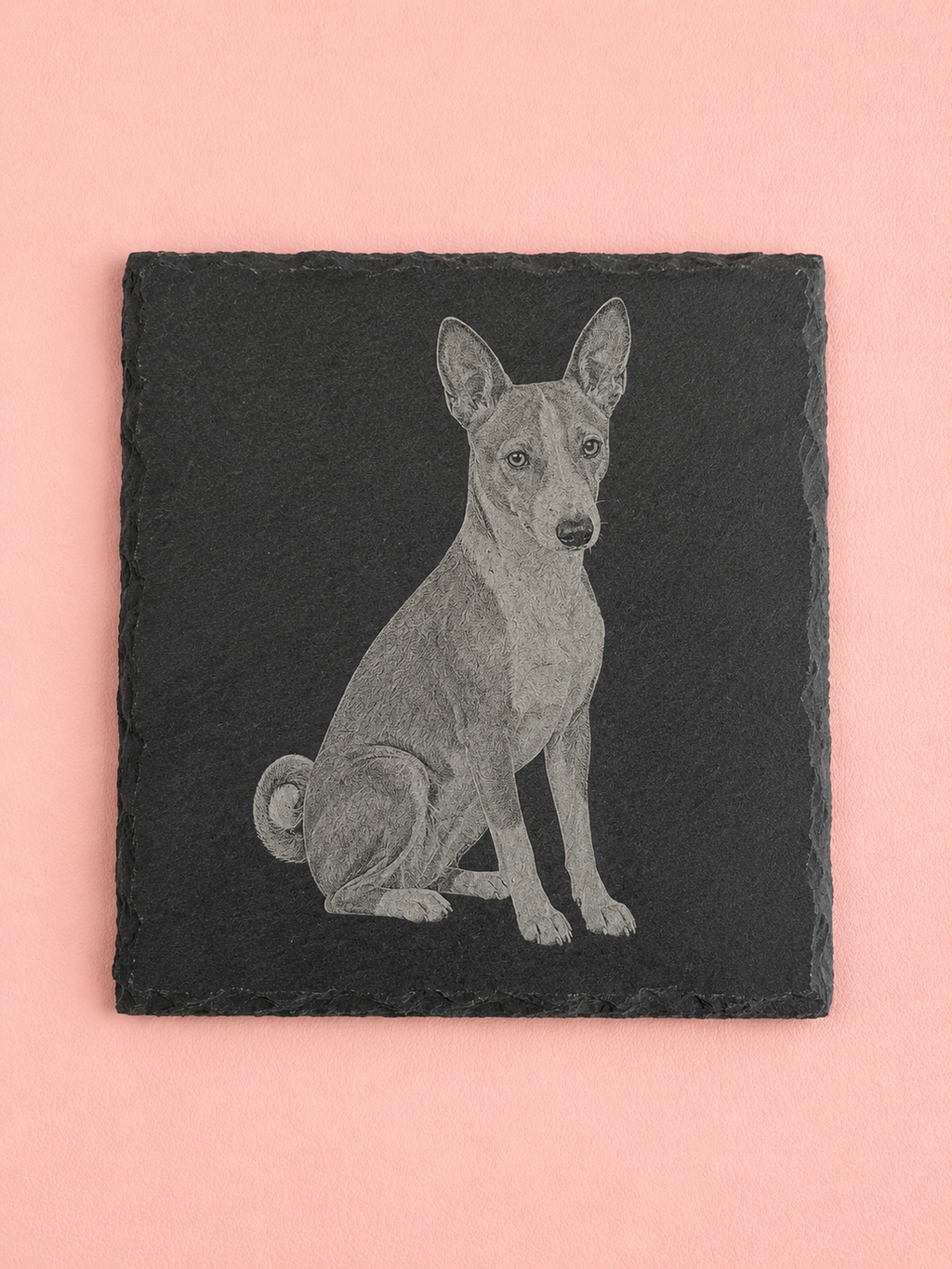 Highland Farmhouse Gift Basenji Dog Slate Coasters – styled lifestyle photo, Croft & Cleo
