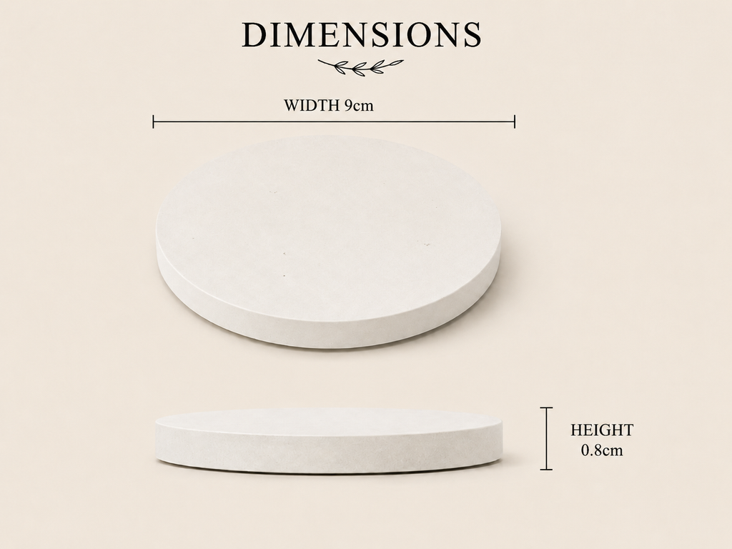 Neutral Handmade Home Decor Round Jesmonite Coaster Set with Sage Green Holder – size and scale reference, Croft & Cleo